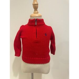 Ralph Lauren Baby Boy Sweater 1/4 Zip Up Long Sleeve Red Size 6M